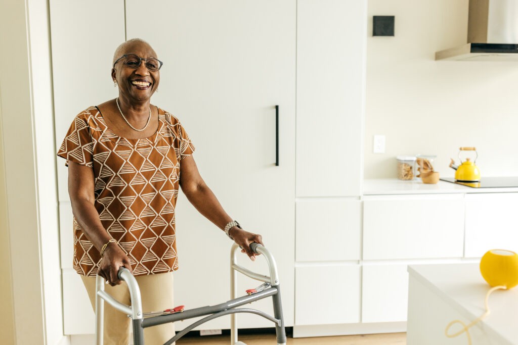Smiling senior women with limited mobility